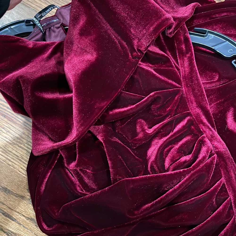 Vince Camuto Elegant Velour Side scrunch Gown with mini train on hem - Picture 5 of 5